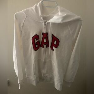 GAP White Zip-Up Hoodie with Red Lettering